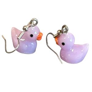 NWT Miniature Purple Rubber Duck Earrings Kawaii Dangle Jewelry